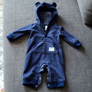 Carter's button up fleece onsie with cute bears ears application